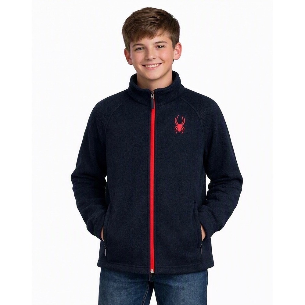 Spyder Boys XL 18 Black Fleece Jacket Red Zip Spider Logo - Picture 10 of 10